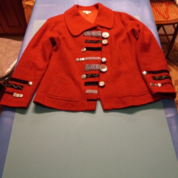 Carson Red Boiled Wool Artisan Multi-Size/Design Buttons Women's Large Jacket - Picture 1 of 14